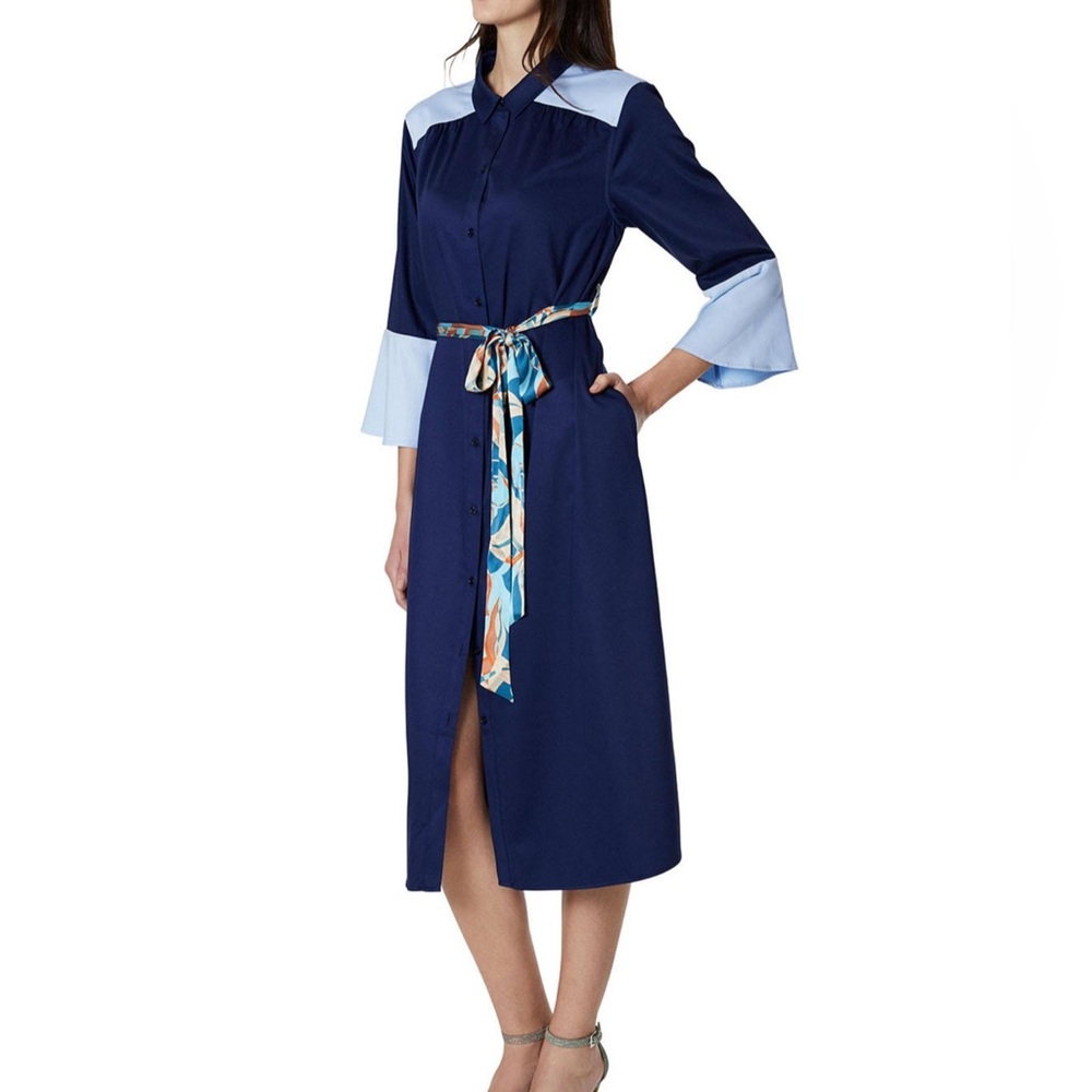 Emilia George Michelle Colorblock Belted Midi Shirtdress Small - Picture 5 of 6